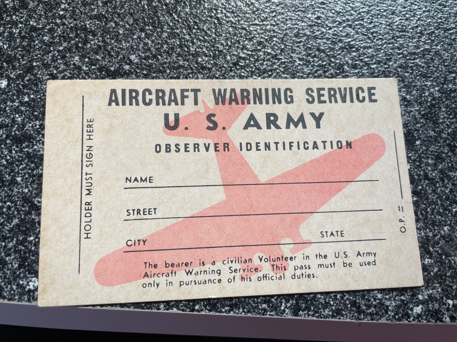 Vintage WW 2 US ARMY AIRCRAFT WARNING SERVICE OBSERVER ID CARDS , UNUSED