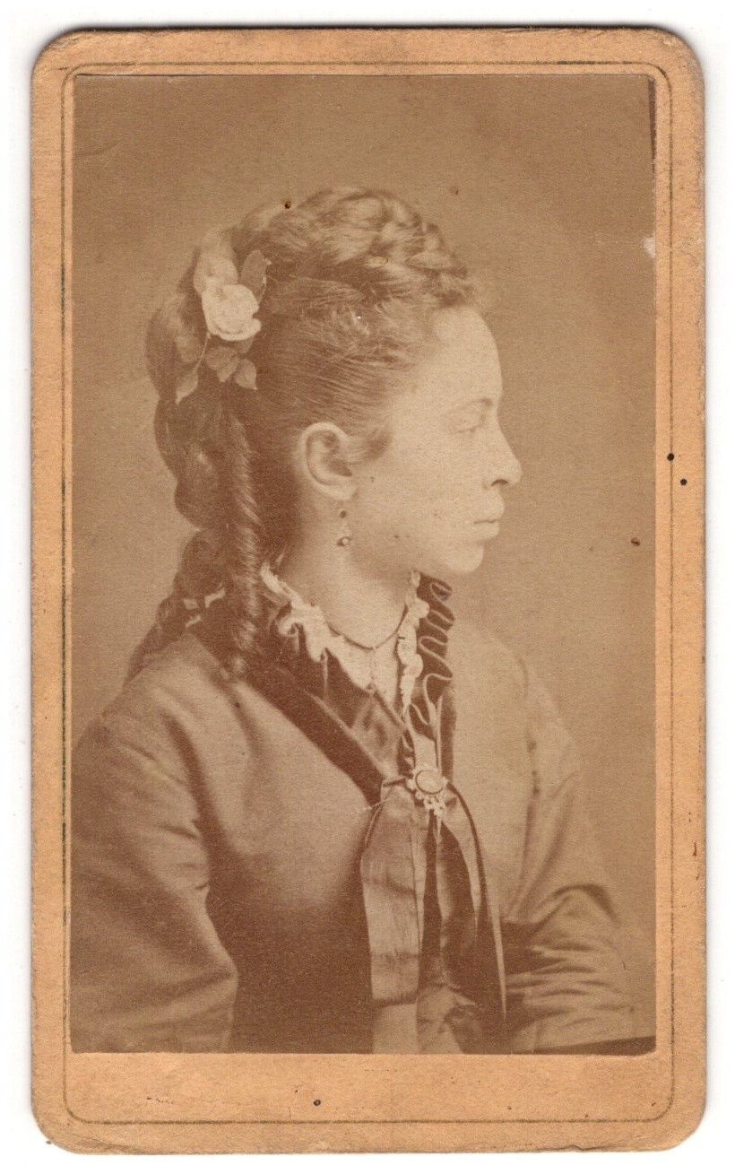 Antique CDV Circa 1870s Baird Young Gorgeous Lady Profile Braids Middletown NY Antique CDV Circa 1870s Baird Young Gorgeous Lady Profile Braids Middletown NY