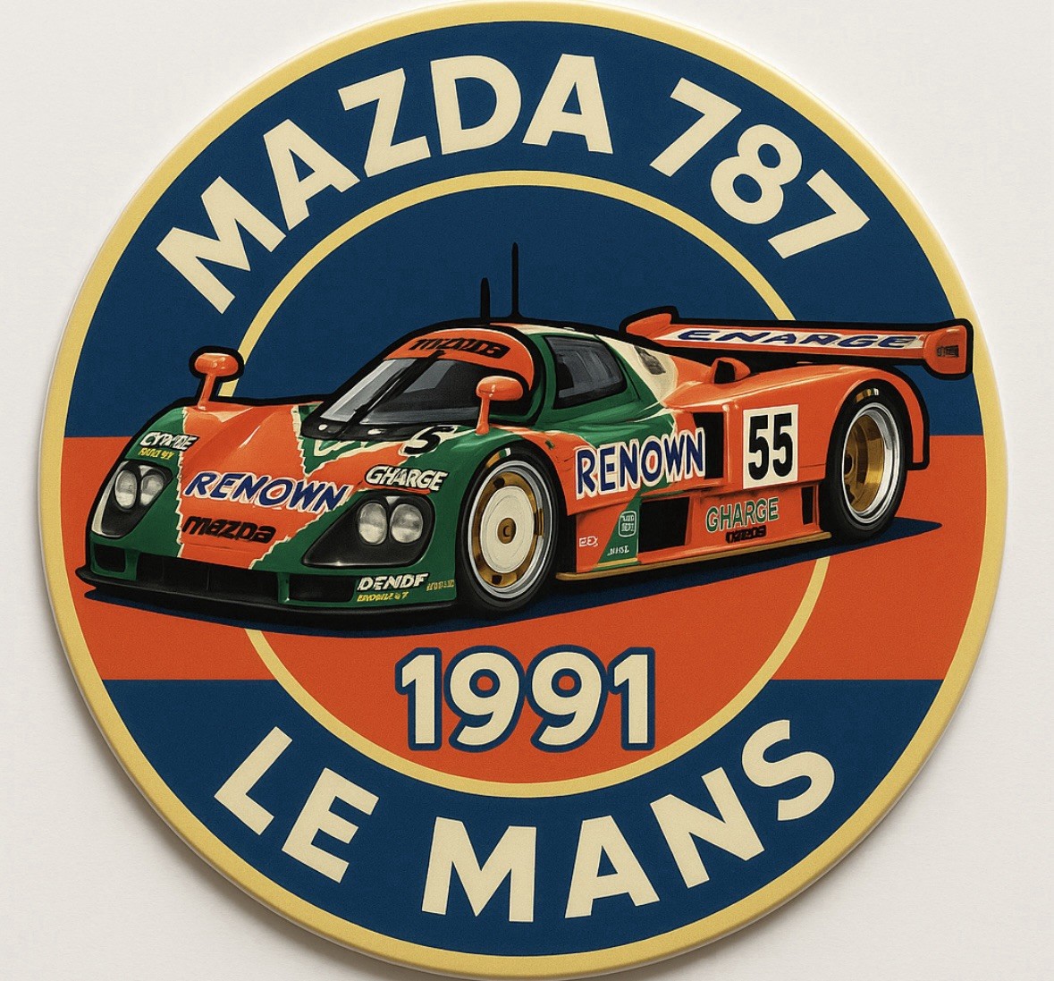 Retro Style Mazda 787B #55 Le Mans Racing High Quality Round Garage Sign Retro Style Mazda 787B #55 Le Mans Racing High Quality Round Garage Sign