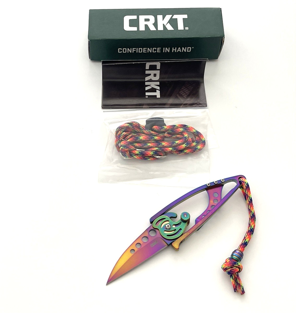 CRKT 5102P Snap Lock Iridescent Folding Knife Money Clip Rainbow Paracord Lanyar