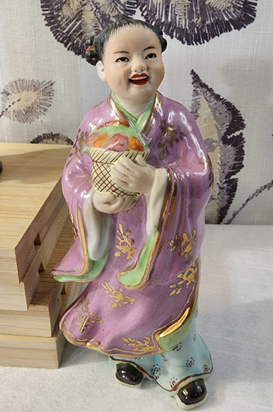 Vintage Chinese Porcelain Lan Caihe 8 Immortals Flower Basket Figurine 6