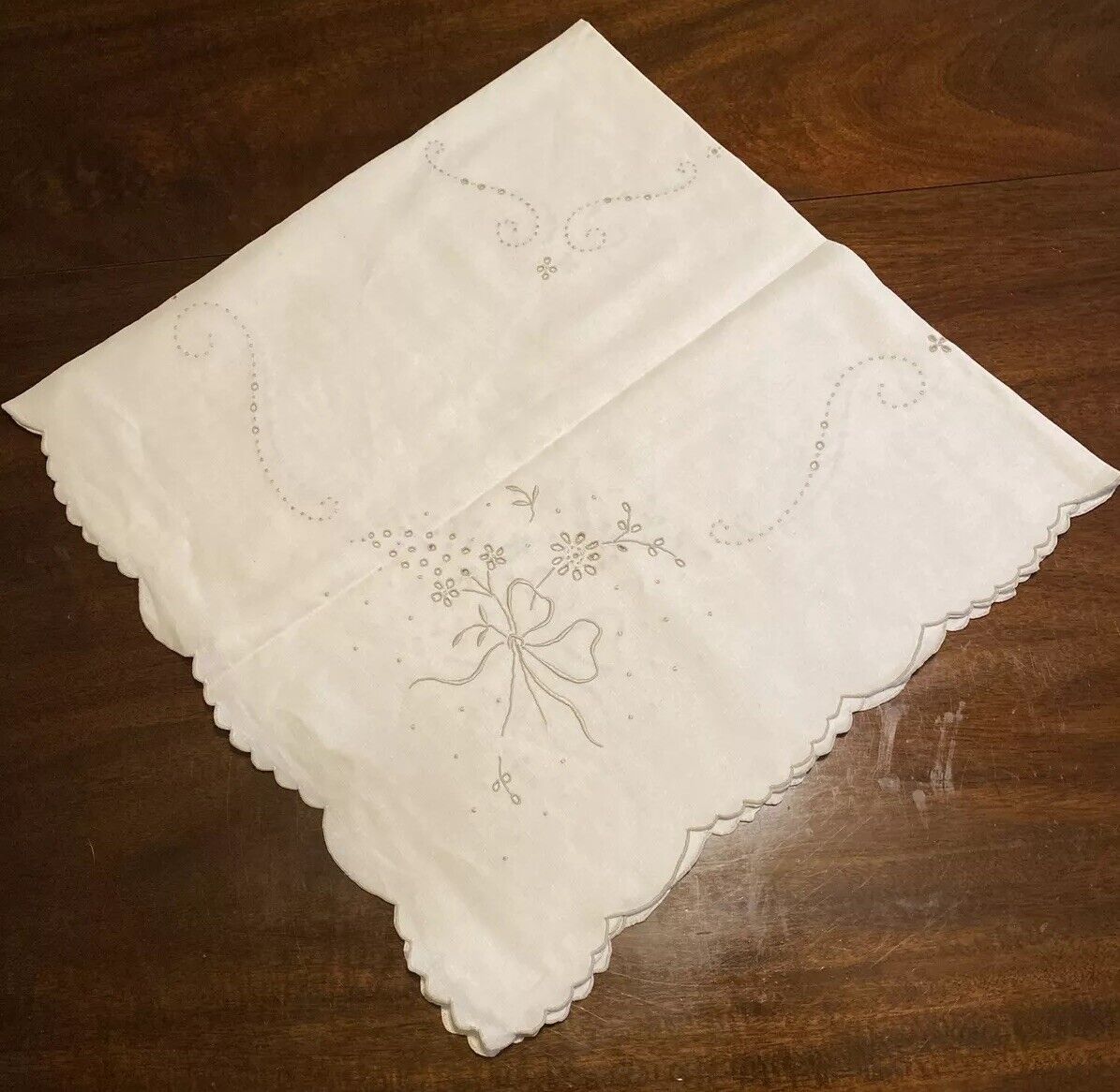 Vintage Cotton Tablecloth Table Topper Needlework Floral 41” X 42” -A20
