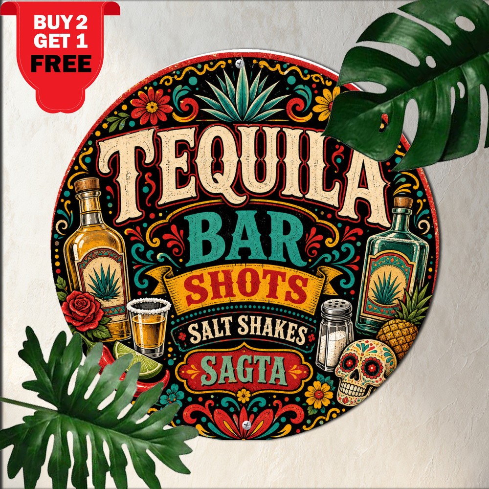 Premium Mexican Tequila Blue Agave Party Festival Decor Round Metal Sign