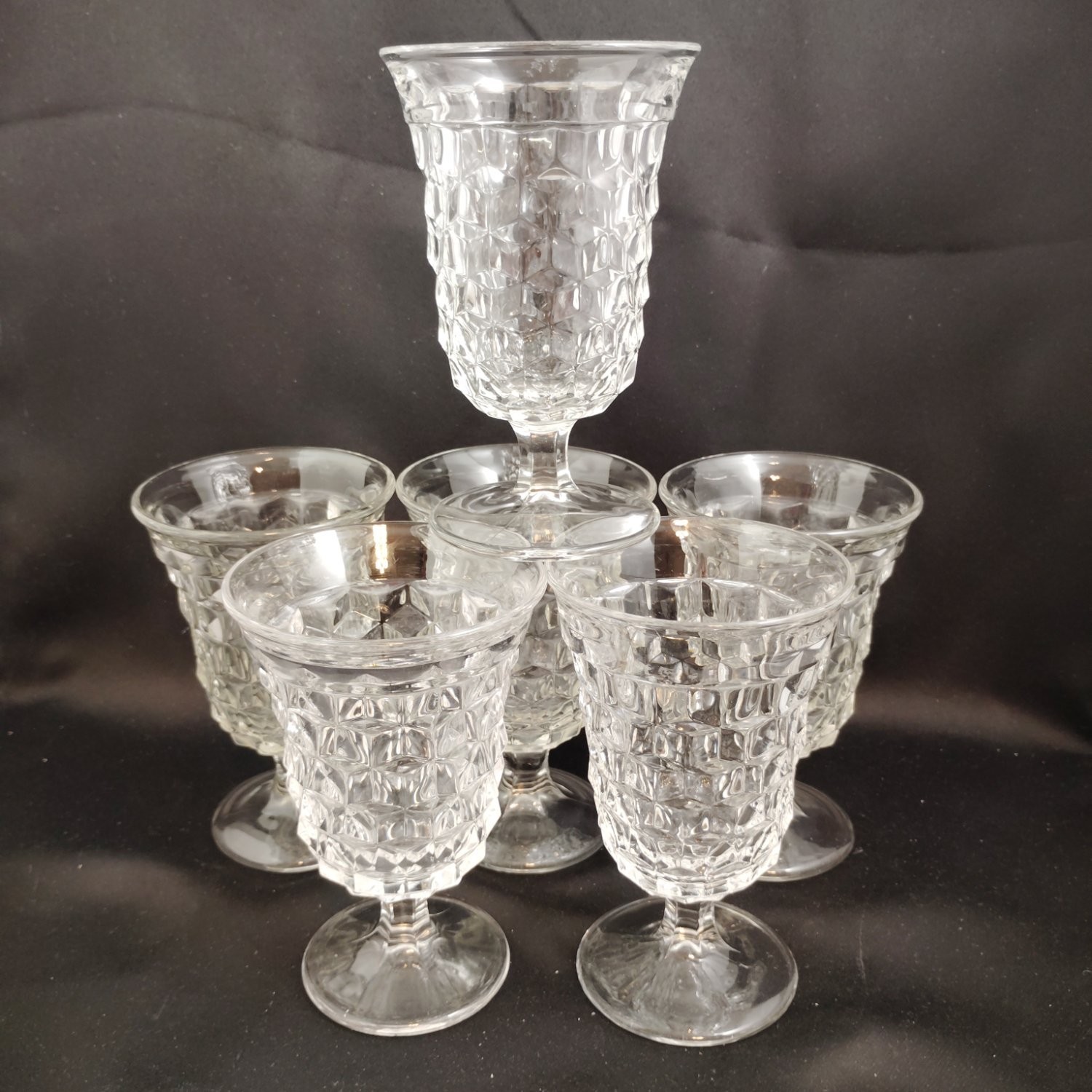 Fostoria \'American\' Clear Cut Crystal Glass Water Goblets, Set Of 6, OBO