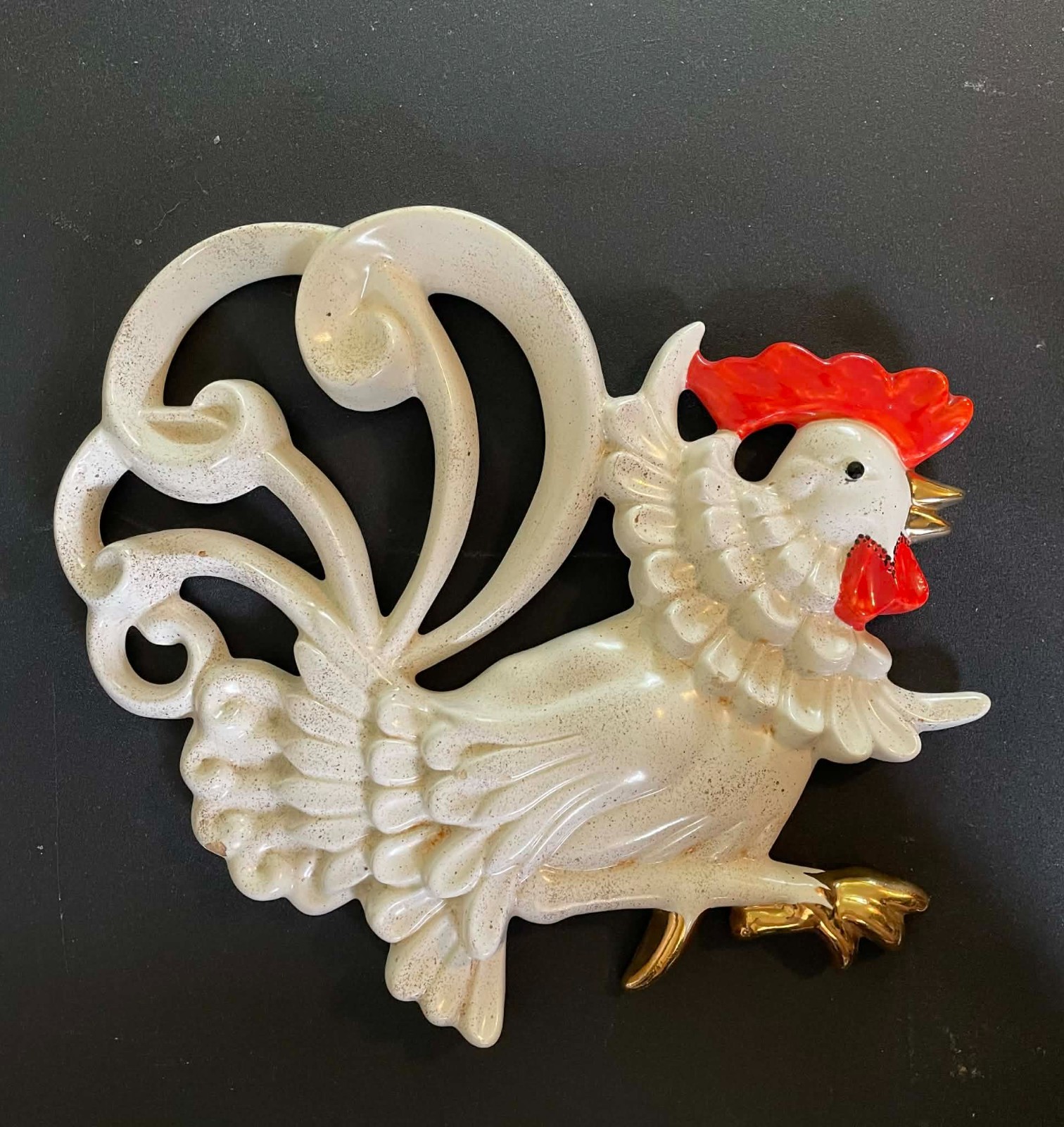 Napco Vintage Ceramic Rooster Wall Hanging Approximately 9\