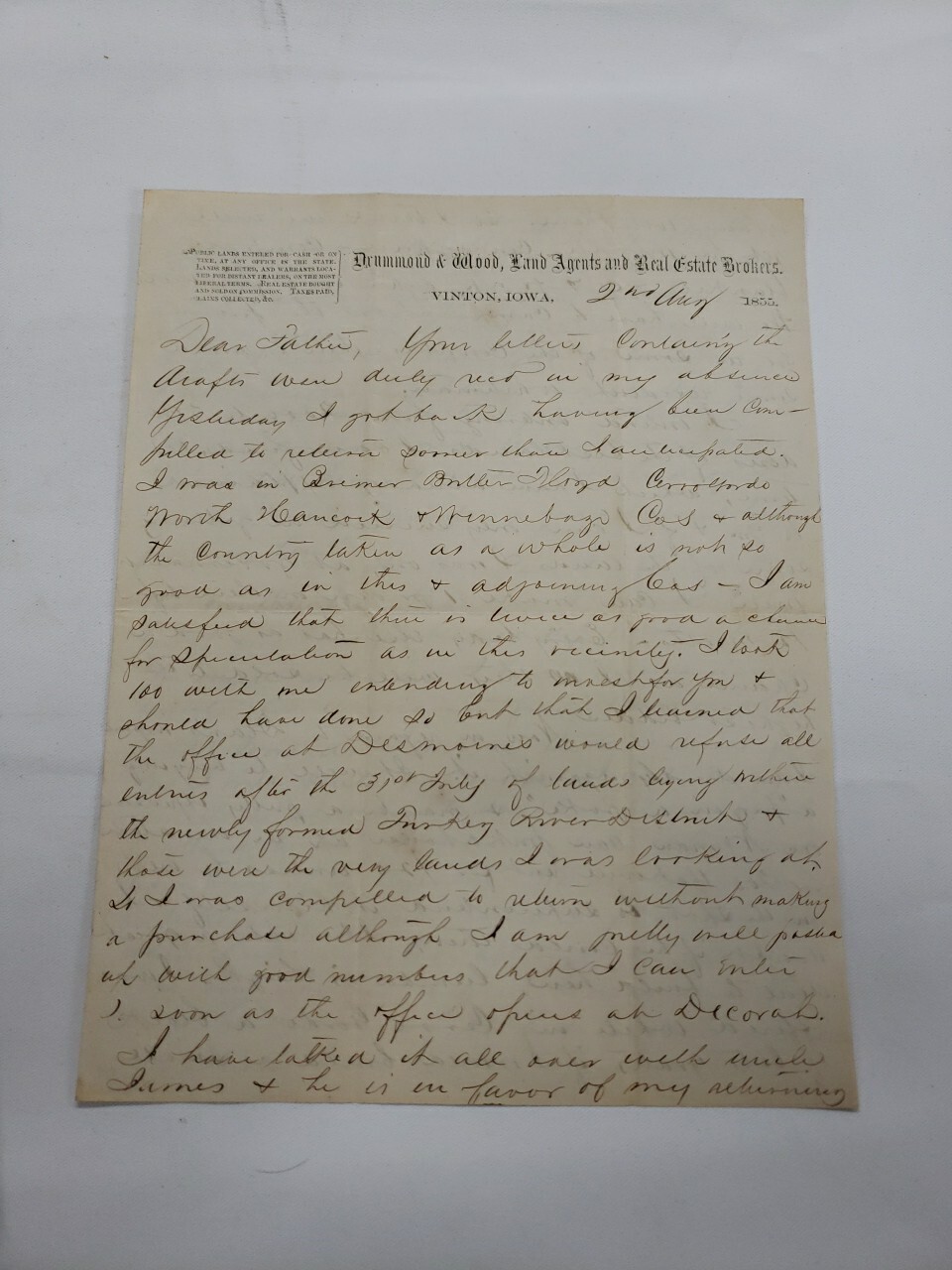 1855 Letter Handwritten Real State Broker 1855 Letter Handwritten Real State Broker