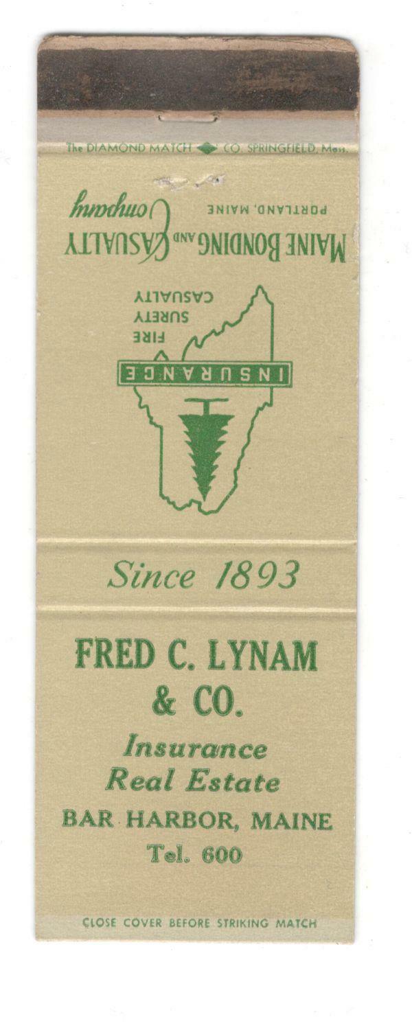 Fred C. Lynam Insurance Real Estate Bar Harbor Maine Vintage Matchbook Cover JM3 Fred C. Lynam Insurance Real Estate Bar Harbor Maine Vintage Matchbook Cover JM3
