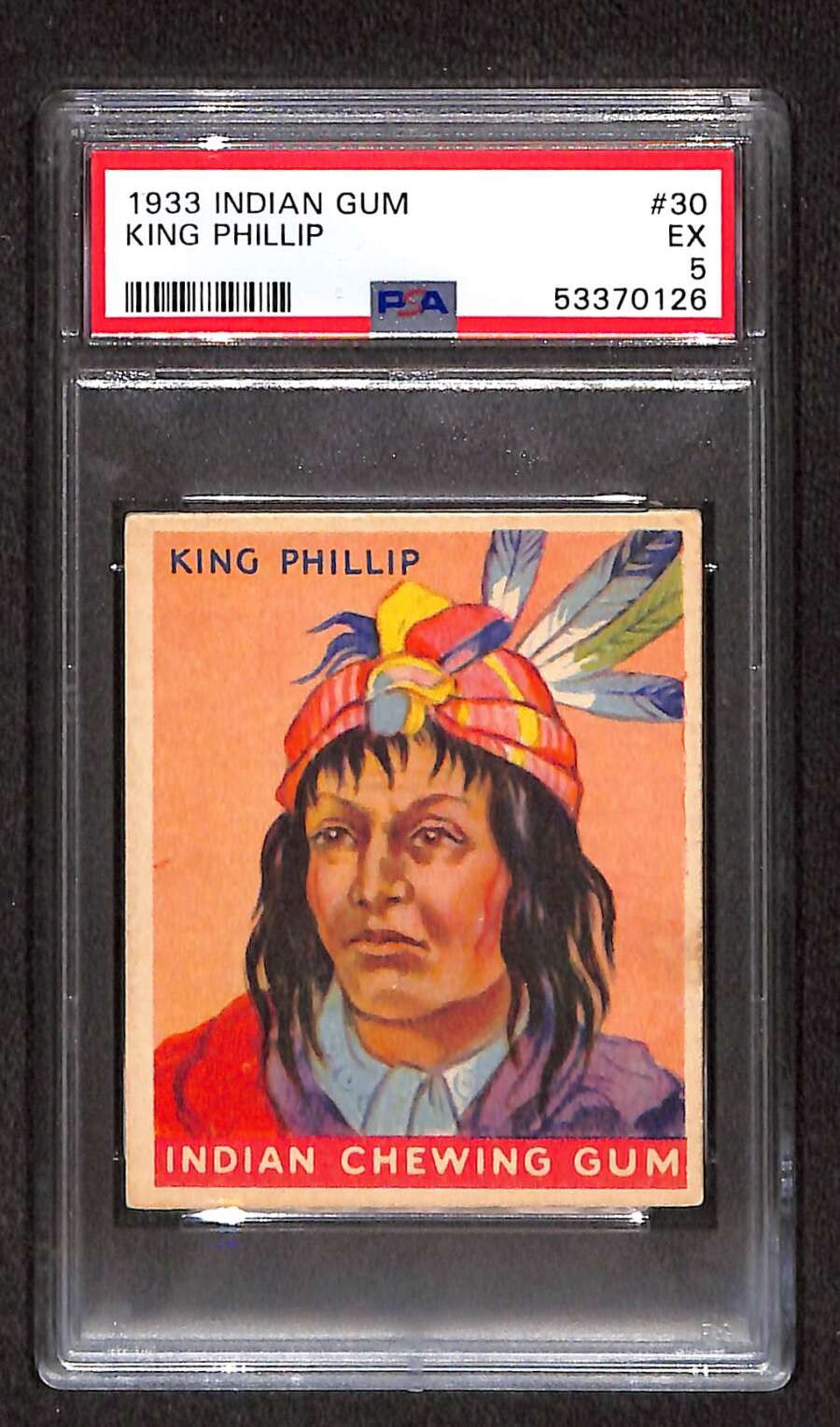1933 Goudey Indian (192 MC) 30 King Phillip (192 MC) PSA 5 EX C106766 1933 Goudey Indian (192 MC) 30 King Phillip (192 MC) PSA 5 EX C106766