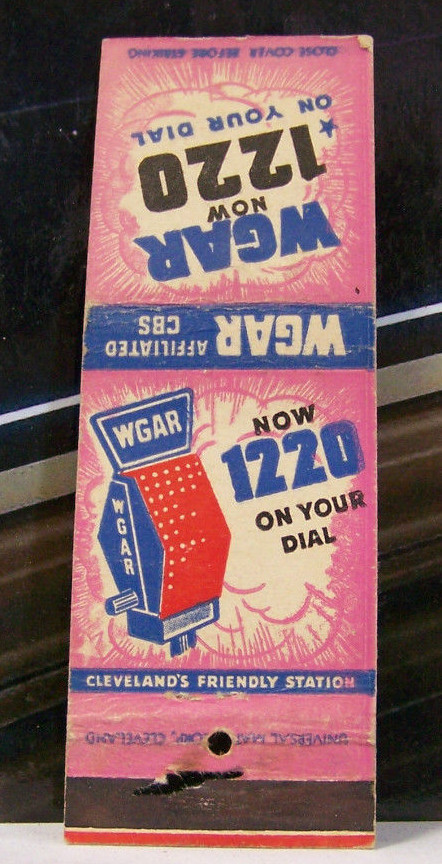   Rare Vintage Matchbook Cover B3 Cleveland Ohio WGAR 1220 Friendly Radio CBS