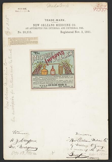 Photo:New Orleans Louisiana 1891 Microbe Killer Antiseptic Trademark Label