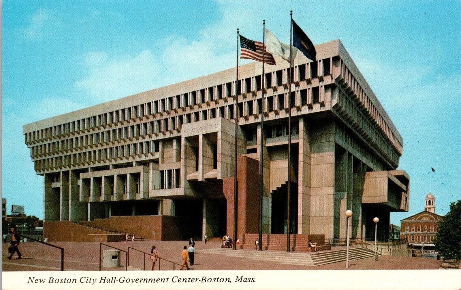 City Hall Government Center Boston Massachusetts Streetview Chrome Postcard
