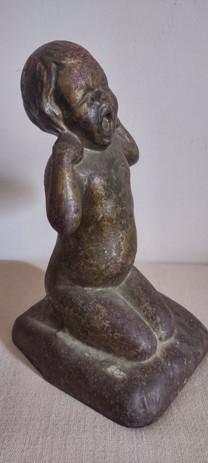 Antq Cast Iron Doorstop c.1931 Yawning Child Mutual Metal Manufacturing Co NYC Antq Cast Iron Doorstop c.1931 Yawning Child Mutual Metal Manufacturing Co NYC