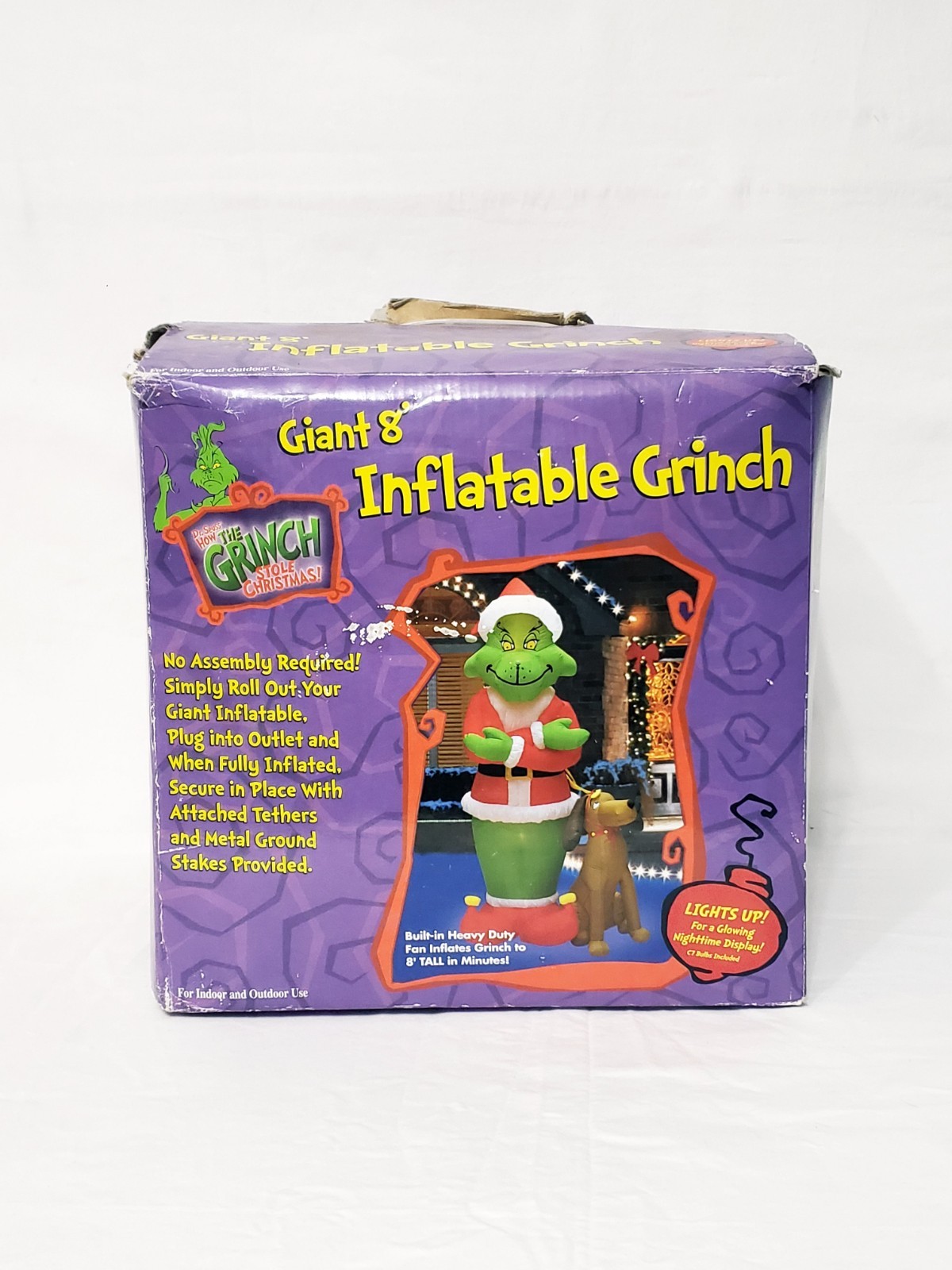 Vintage 2004 Gemmy 8 Ft Inflatable Grinch Max Airblown Christmas Yard Decor Box