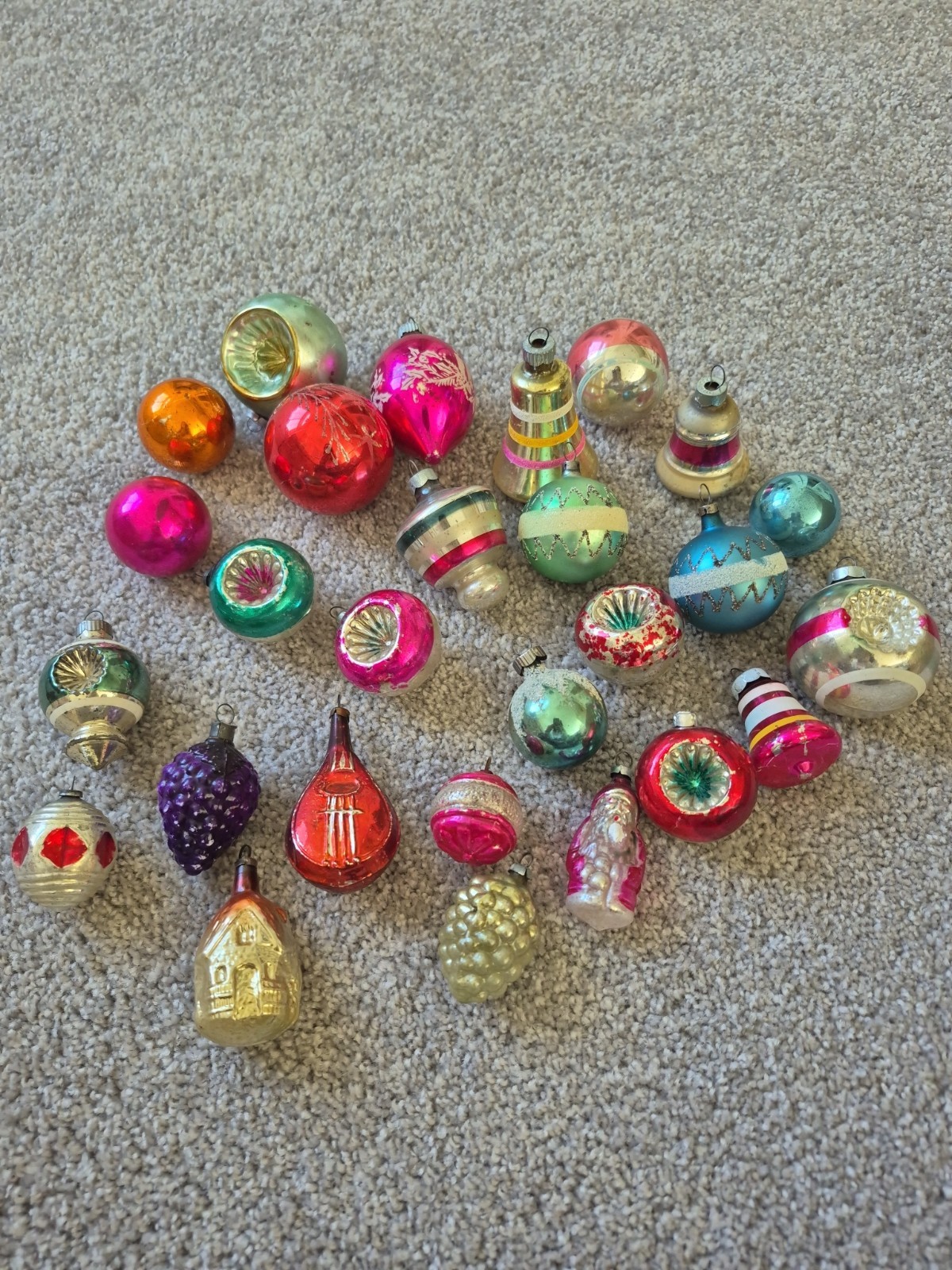 27 Vtg Blown Glass Christmas Ornaments Shiny Brite German Czech Pink Santa Lot