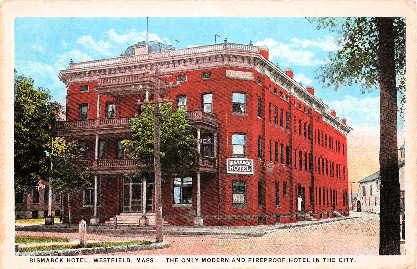 Westfield Massachusetts MA Bismarck Hotel Tobacco Magnate 1920s Vtg Postcard E40