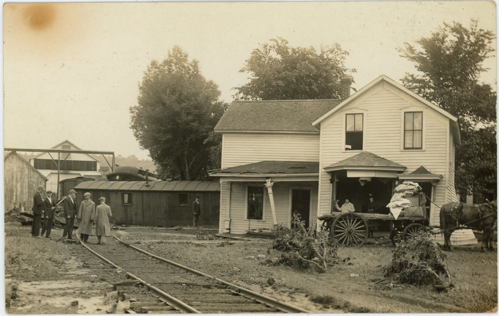 1910s RPPC Decorah Iowa Flood Damage View of Stoskoff / Stoskopf House Railroad