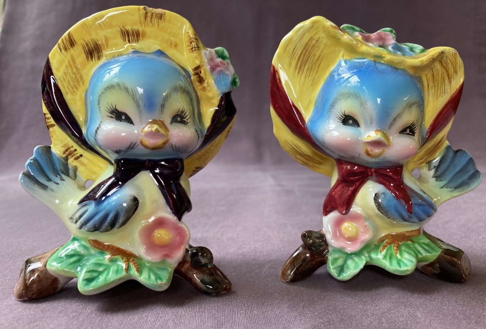 Vintage Bluebird Anthropomorphic  Salt & Pepper Shakers 1950s #B897 