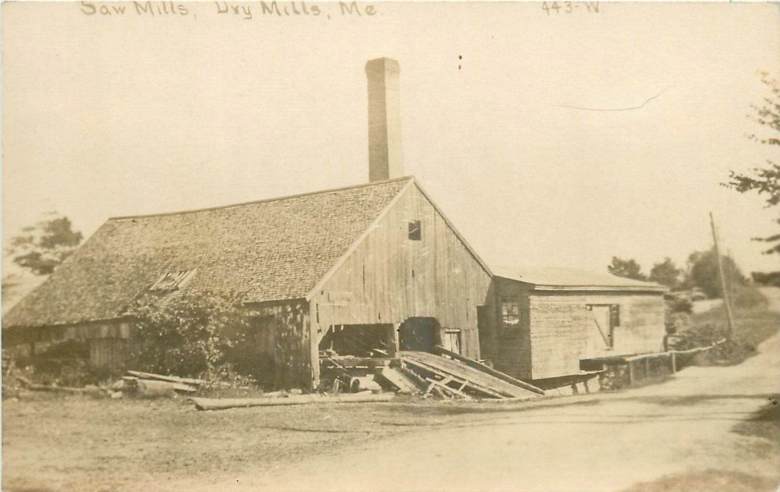 1912 Dry Mills Maine Lumber Sawmill Occupation RPPC Postcard 25-2331