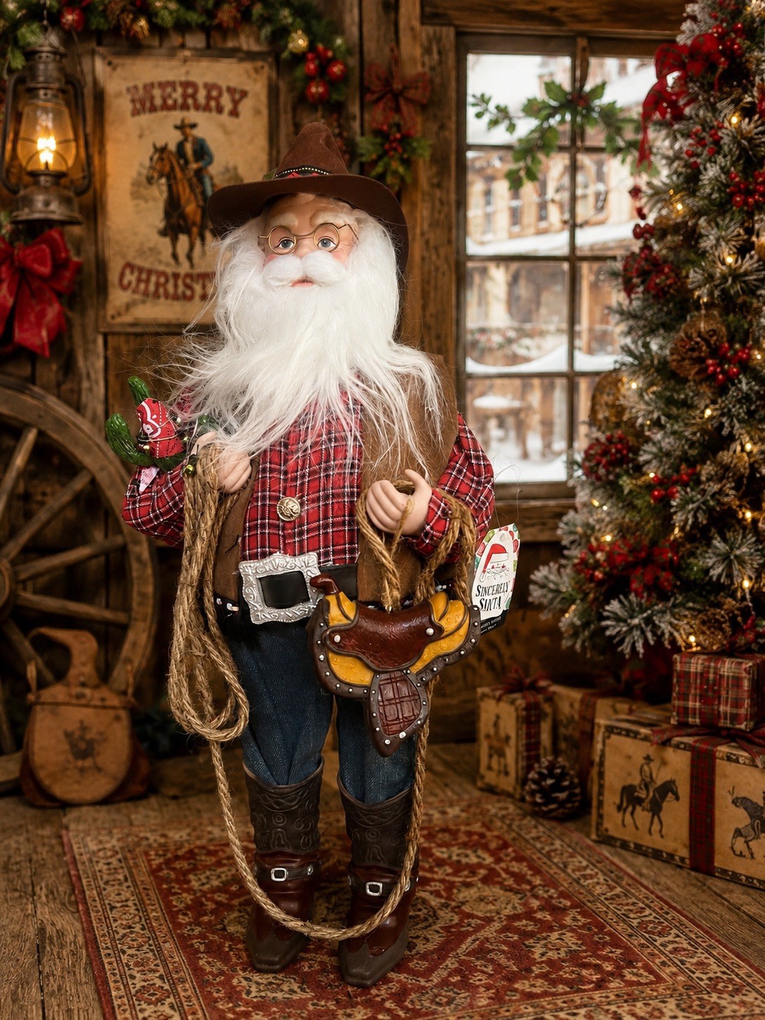 Christmas Cowboy Santa Sincerely Santa New Decor Santa Figure Decoration 19” 