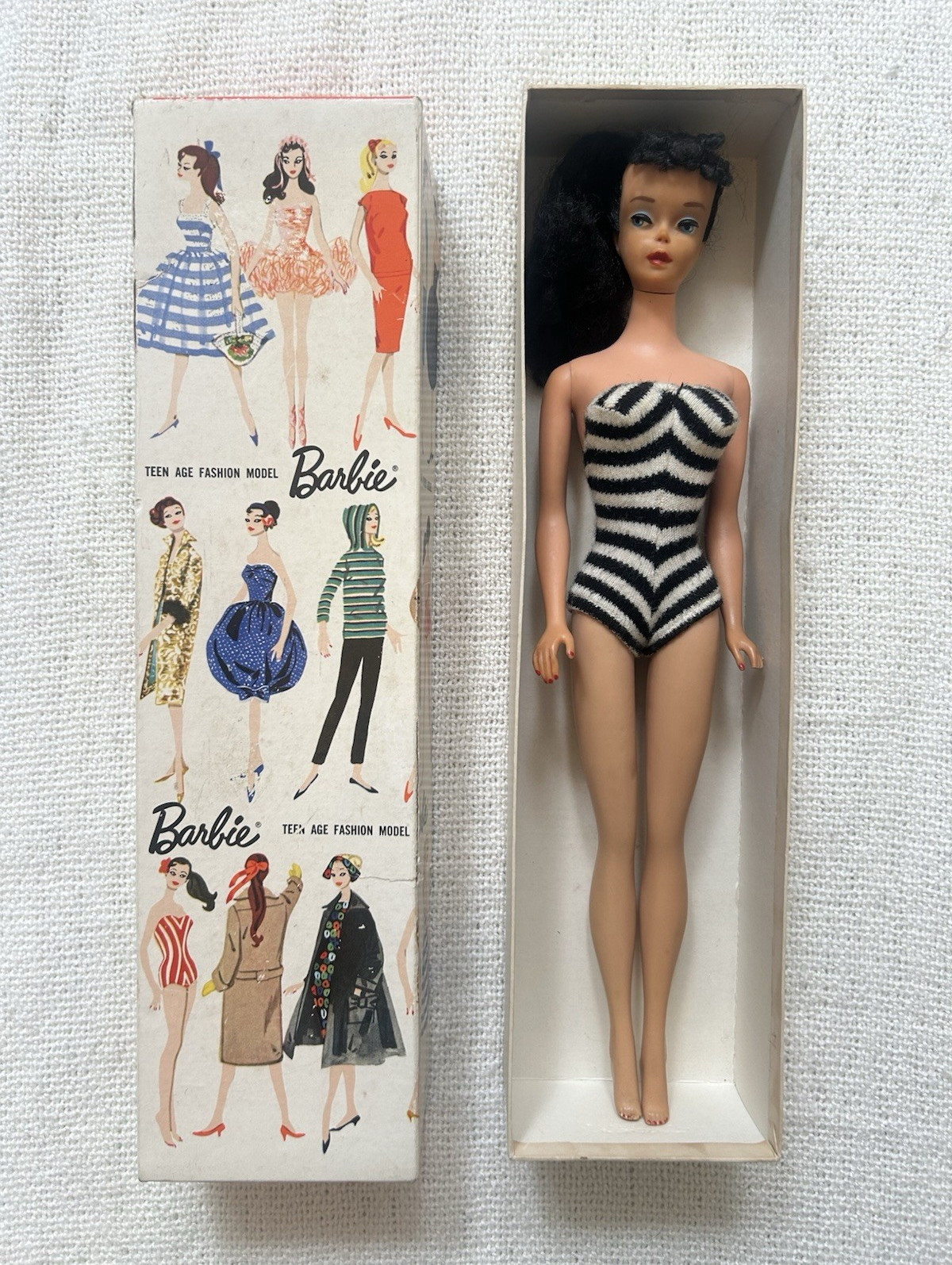 Vintage Mattel Brunette Ponytail Barbie with Original Swimsuit