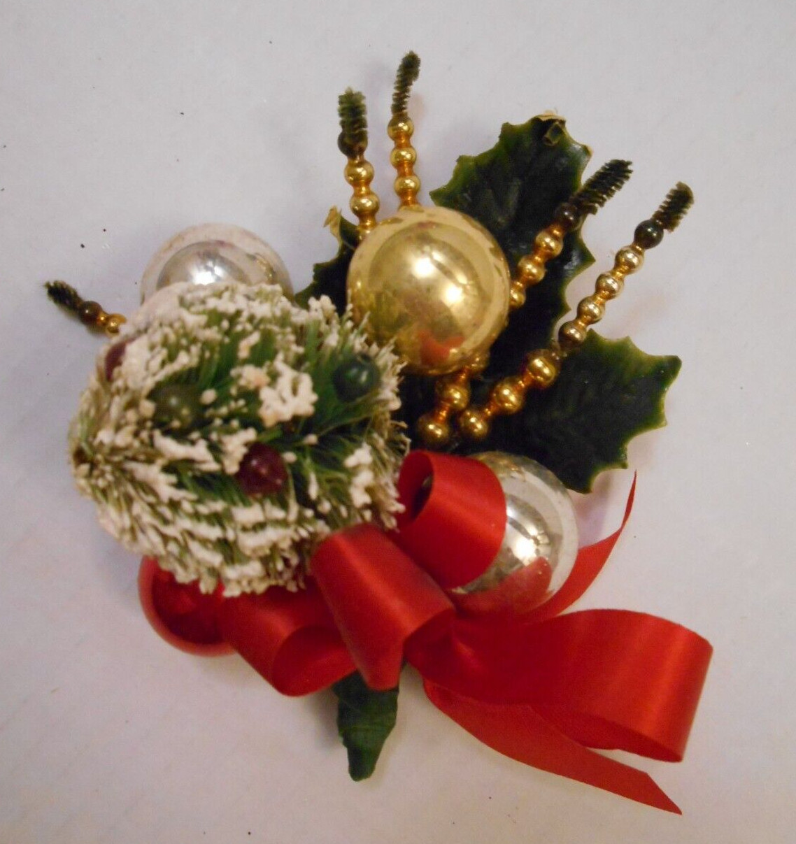 VTG 1950s Handmade Christmas Bottle Brush Mercury Glass Beads/Ornaments Corsage