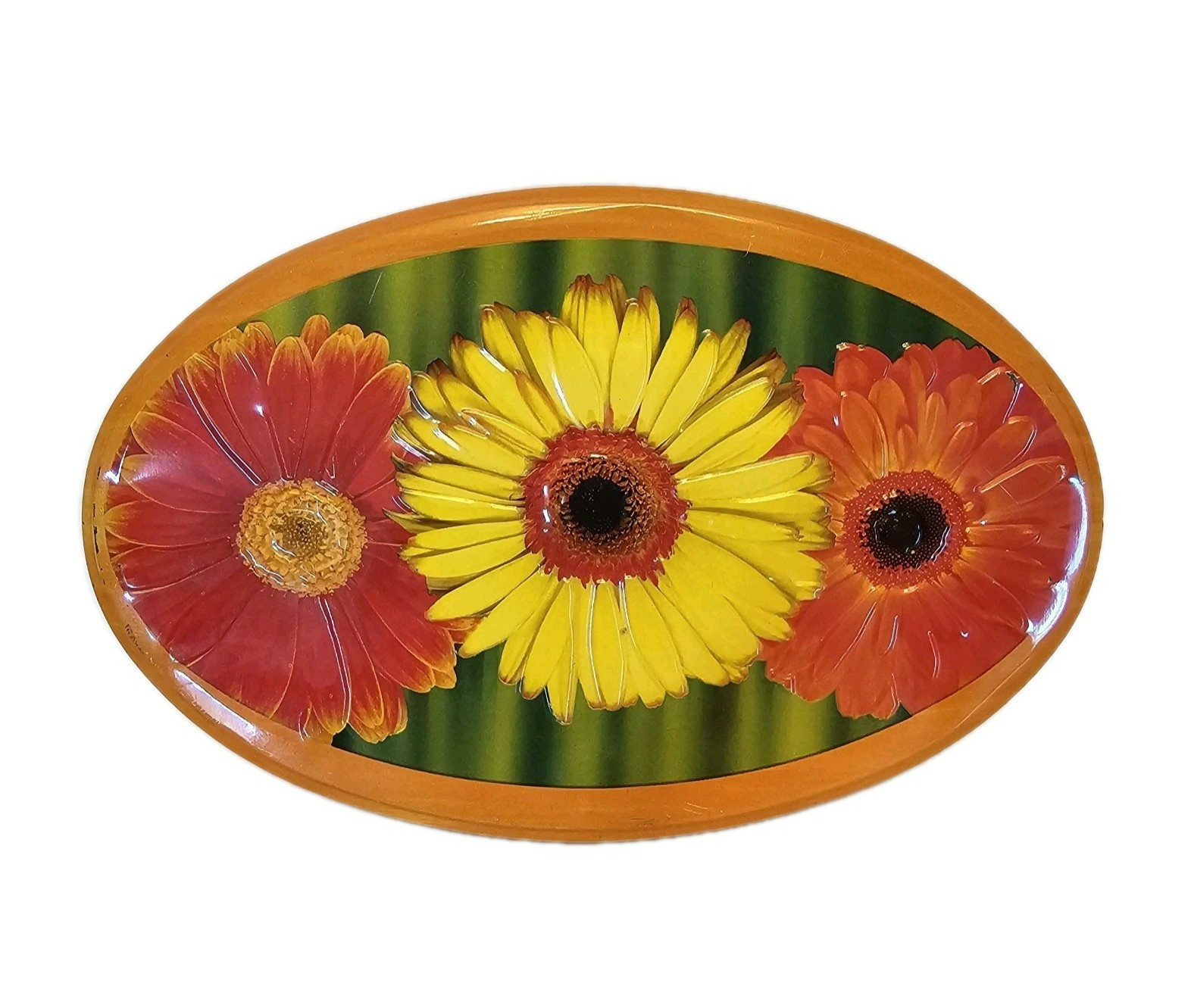 Vtg Santa Edwiges Metal Cookie Tin Oval Colorful Zinnia Daisy Flowers distressed