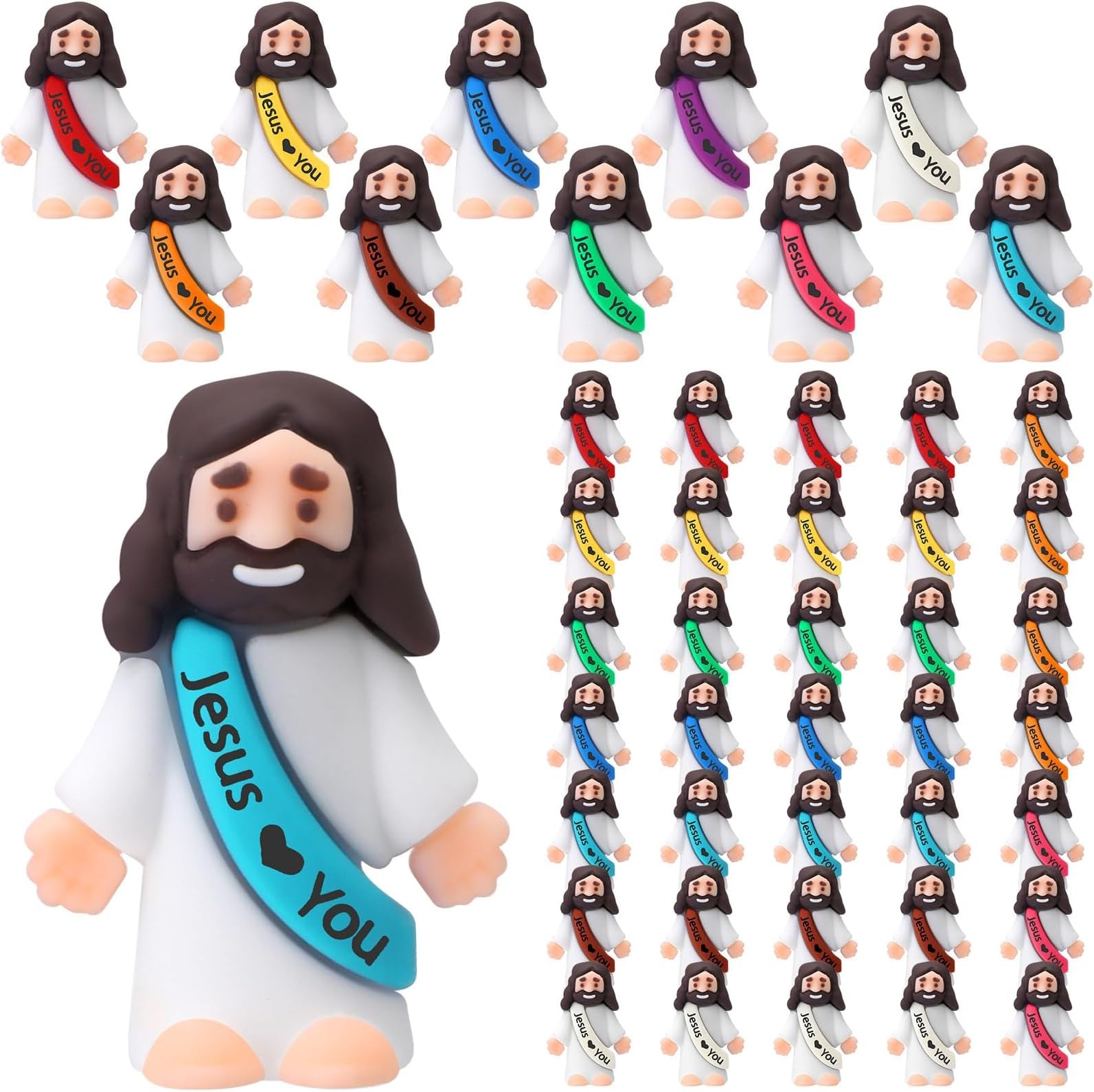 Bememo 50pcs Mini Jesus Loves You Religious Figures,Multicolor Bememo 50pcs Mini Jesus Loves You Religious Figures,Multicolor