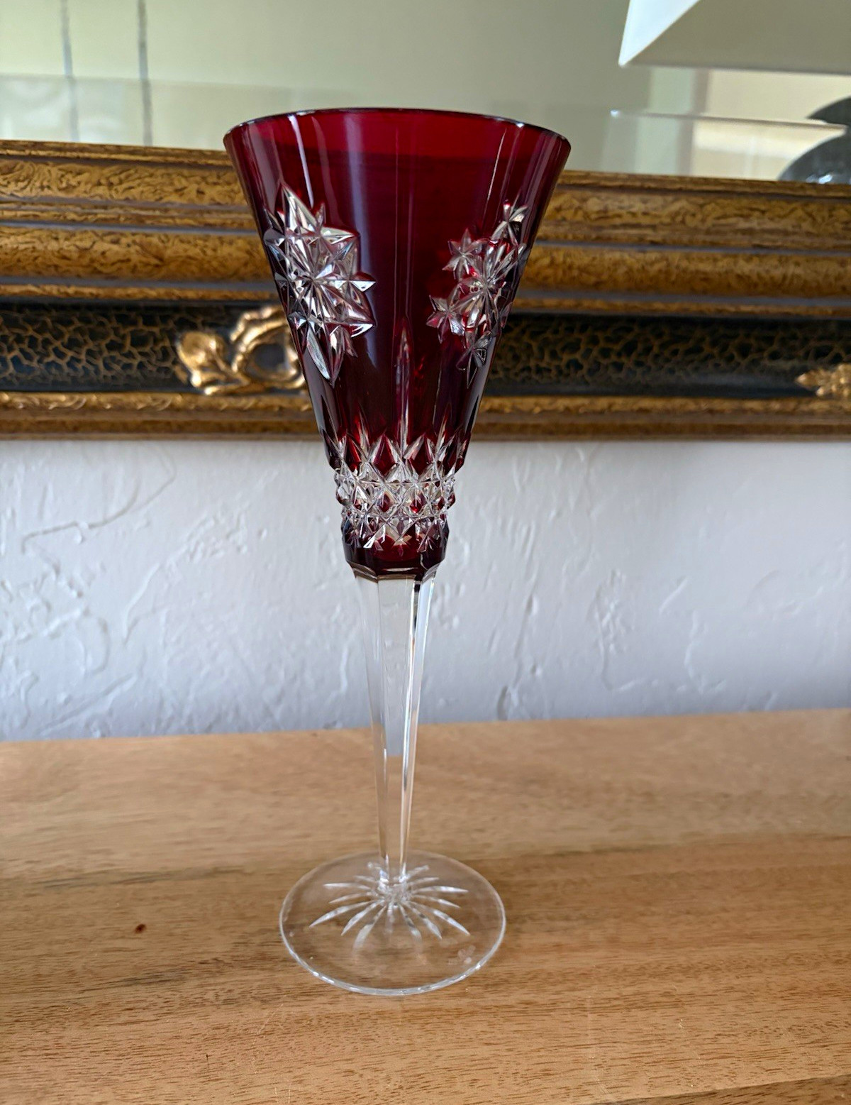 Waterford Red Cut Crystal Stemmed Wine Glass Goblet Starburst Base Clear