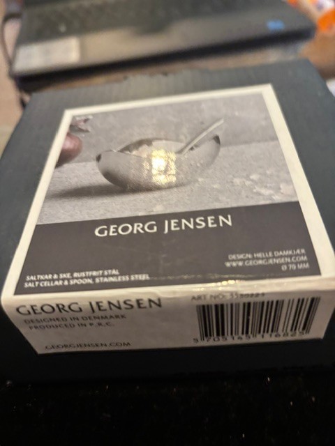 Georg Jensen Bloom Salt Cellar & Spoon Stainless Steel  DENMARK UNUSED