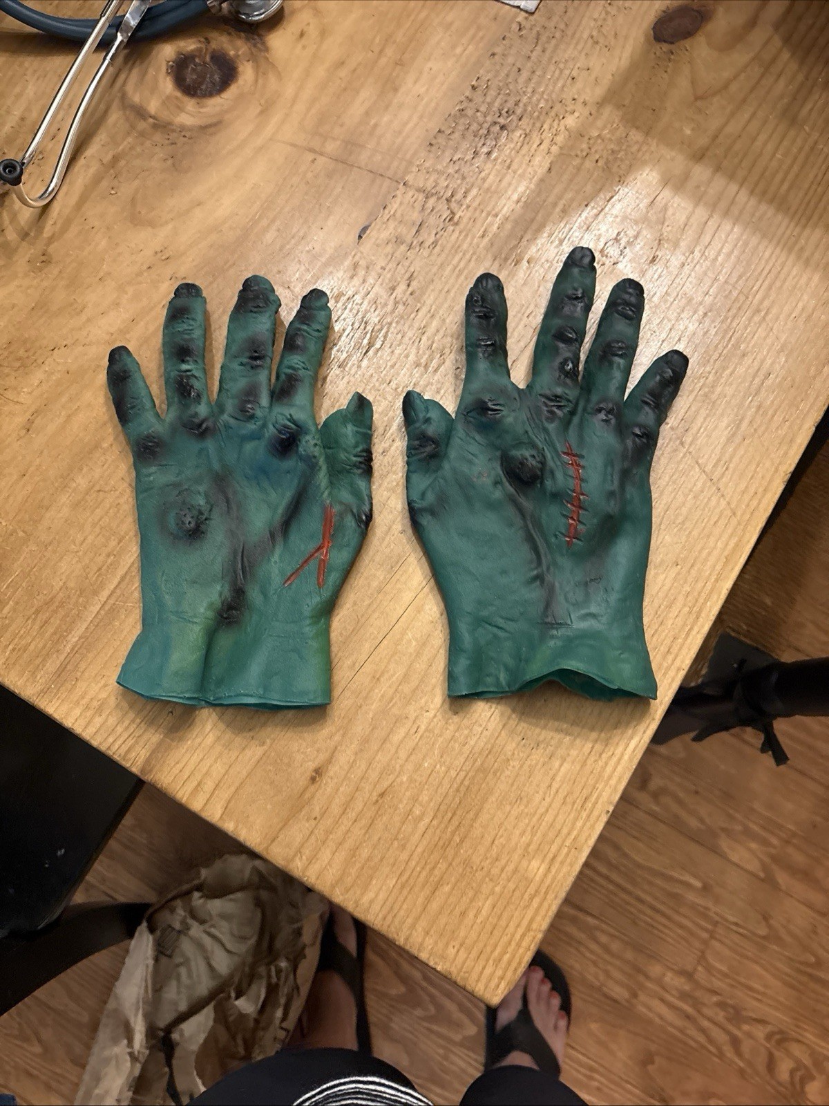 RARE 1984 VTG Ben Cooper FRANKENSTEIN Monster Hands/Gloves Halloween Green 