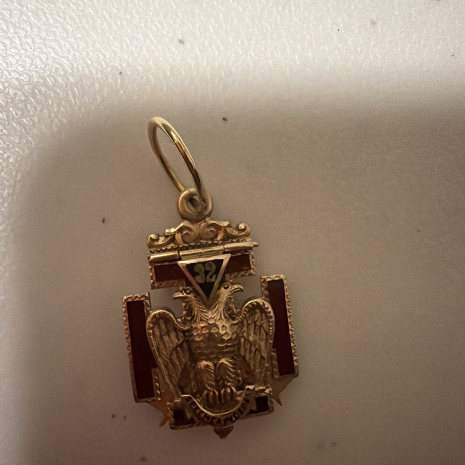 Vintage 14k Gold Masonic 32nd Degree Eagle Scottish Rite Hinged Pendant Fob 8.4g