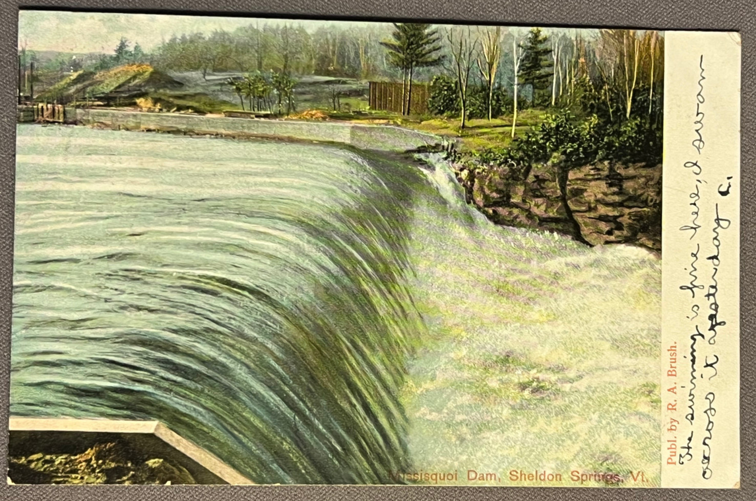 VT Vermont Sheldon Springs, Missisquoi Dam, R. A. Brush, PM ca 1905 Postcard VT Vermont Sheldon Springs, Missisquoi Dam, R. A. Brush, PM ca 1905 Postcard