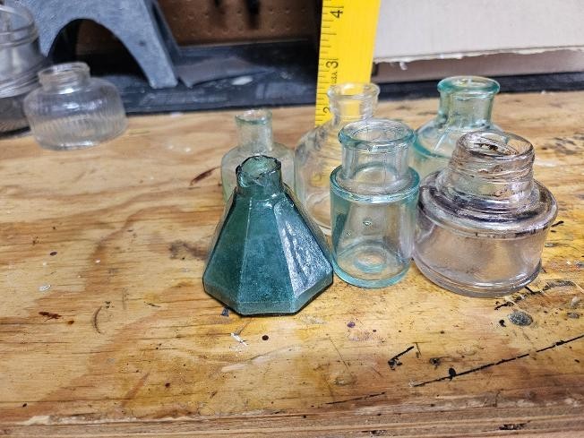 Six vintage ink wells