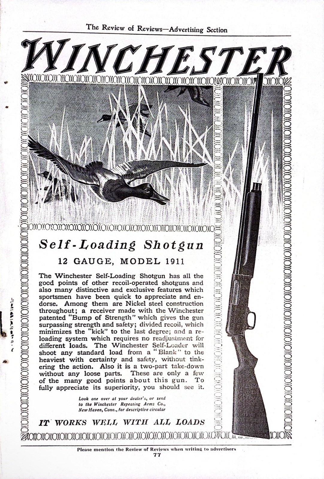 1911 WINCHESTER SHOTGUN HUNT WATERFOWL SPORT DECOY BIRD DUCK OUTDOOR AD HF-0118
