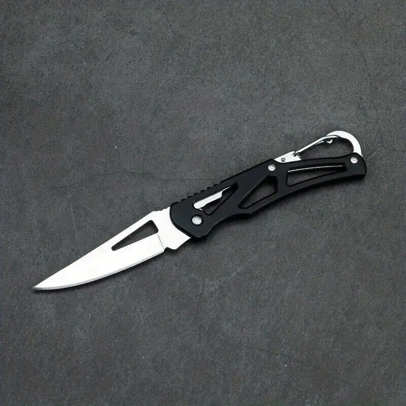 Black Keychain Pocket Knife Folding  Stainless Steel Sharp Outdoor Camping