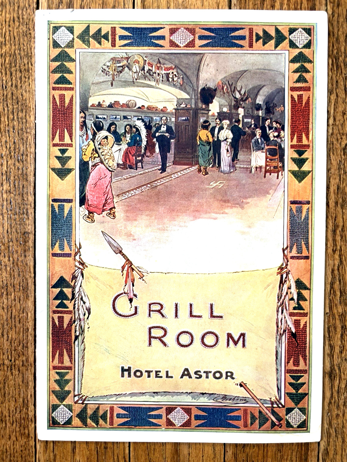 1909 HOTEL ASTOR Grill Room MENU HUNTING Lodge NATIVE AMERICAN Motif Broadway NY