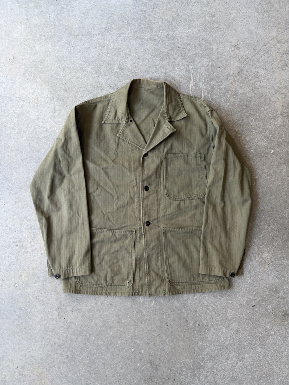 Vintage 40s USN N-4 Hbt Utility Military Men’s Chore Coat Size 46 Ww2 Green