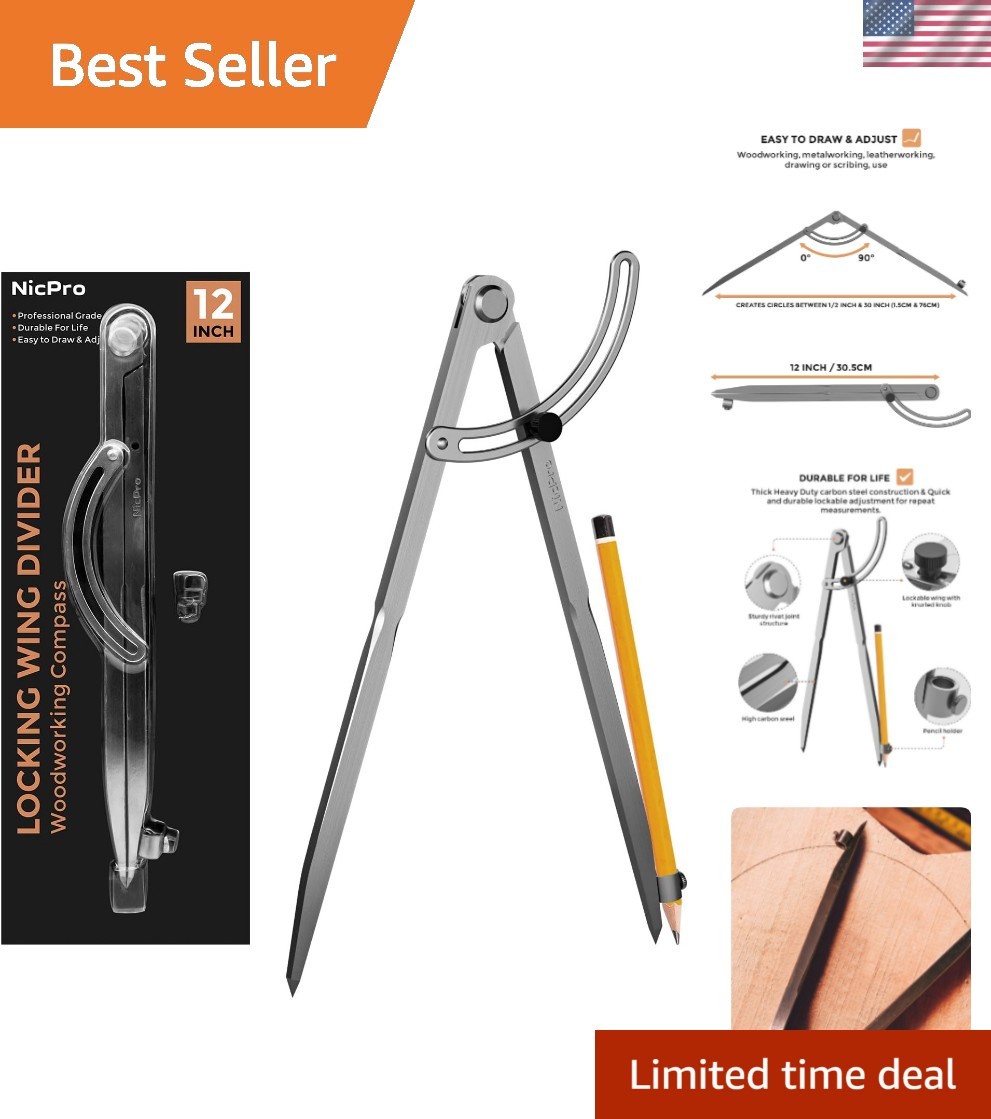 12 Inch Professional Carpenter Compass with Pencil Holder for Precision Drawing 12 Inch Professional Carpenter Compass with Pencil Holder for Precision Drawing