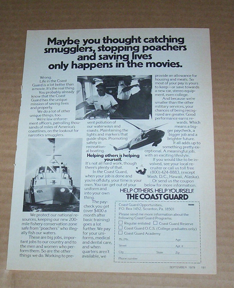 1979 ad page - USCG U.S. Coast Guard men women career job opportunities PRINT AD