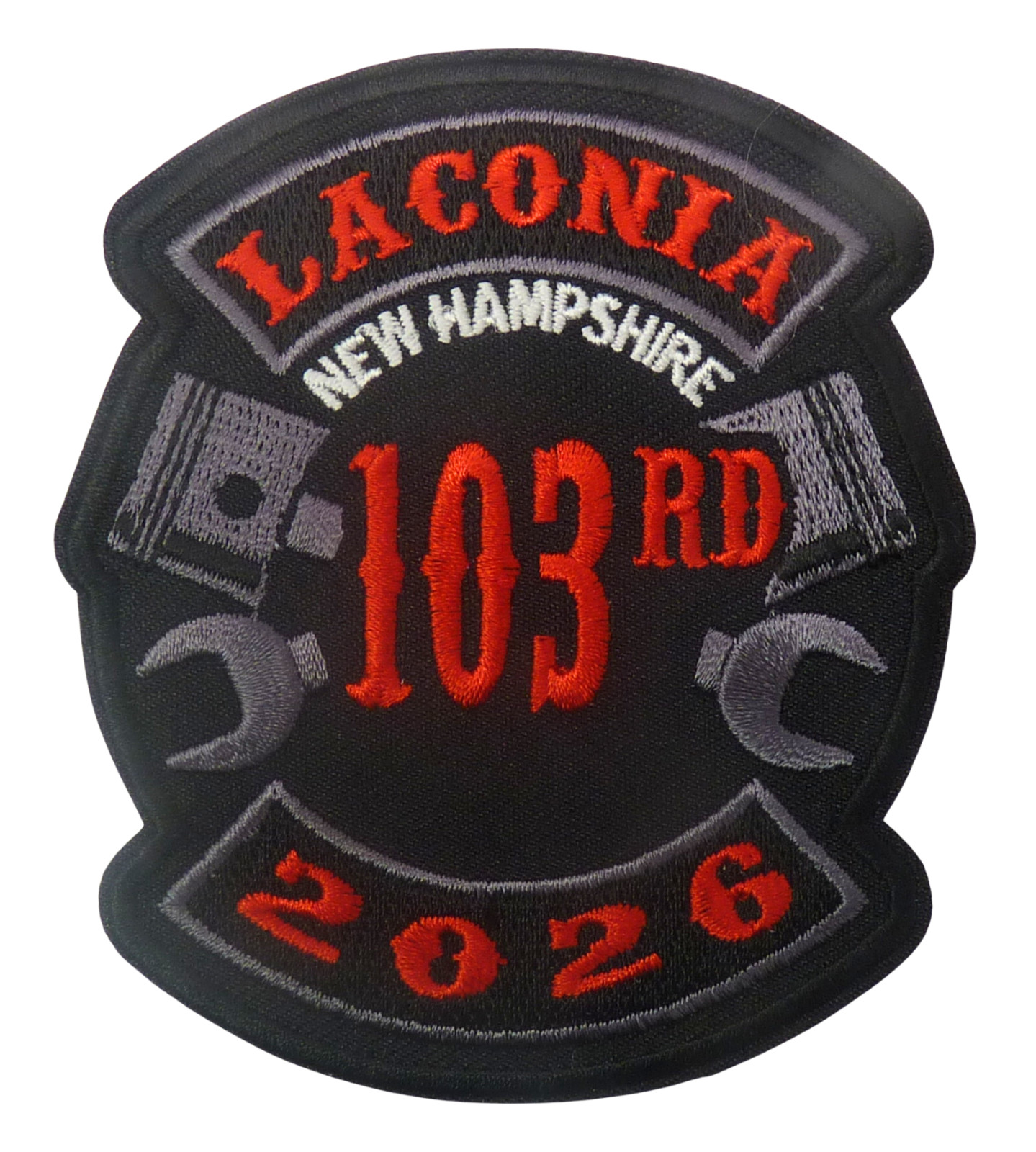 Laconia New Hampshire 103rd 2026 Pistons Biker Event Patch. Laconia New Hampshire 103rd 2026 Pistons Biker Event Patch.