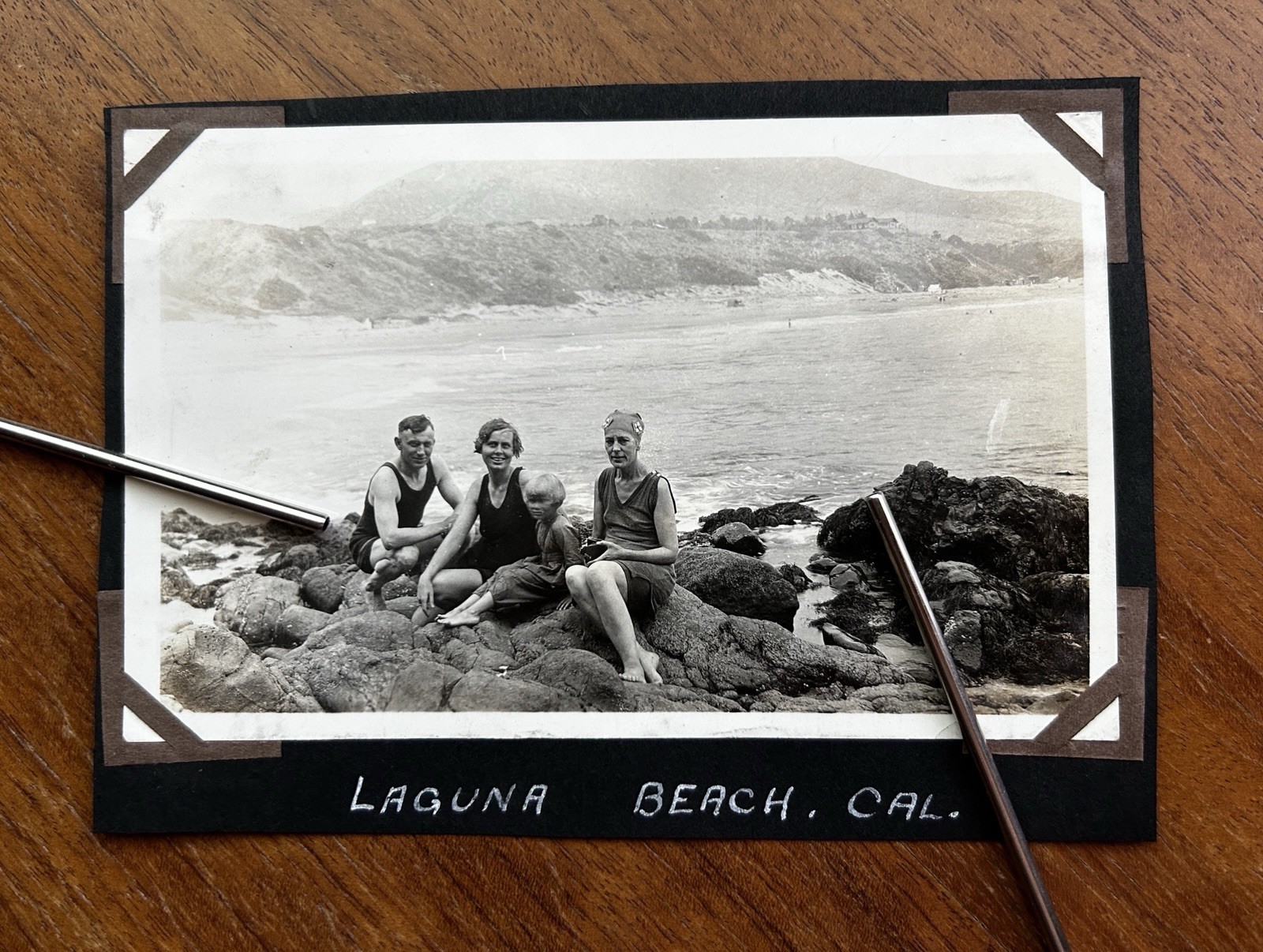 Antique 1919 Laguna Beach CA Family on Rocks Original Vintage Historic Photo