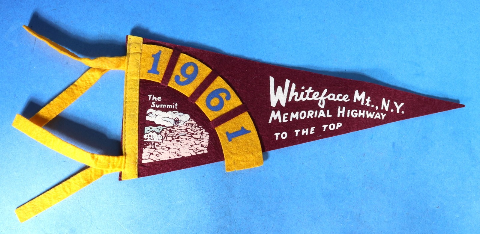 Vintage 1961 Whiteface Mtn. NY - Memorial Highway to The Top - Pennant Vintage 1961 Whiteface Mtn. NY - Memorial Highway to The Top - Pennant