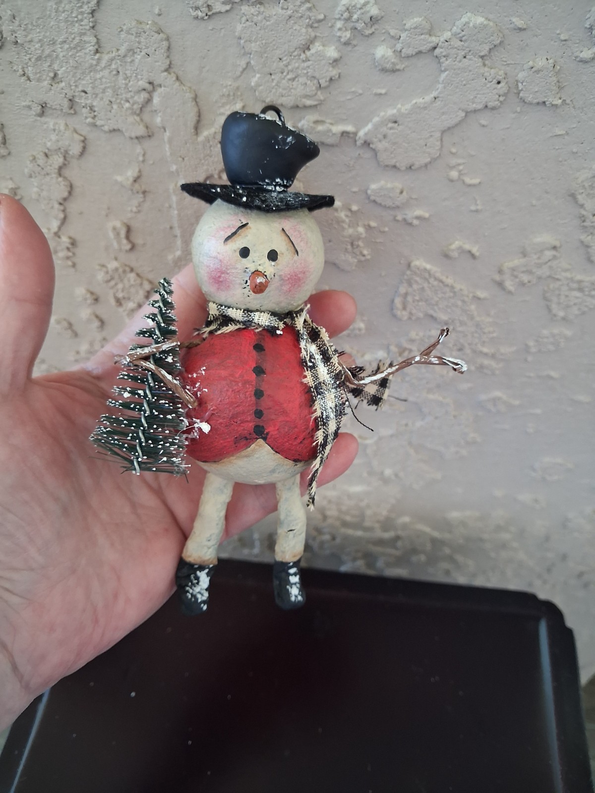 Handmade Spun Cotton Snowman Winter Ornament OOAK Folk Art Vintage Style Handmade Spun Cotton Snowman Winter Ornament OOAK Folk Art Vintage Style