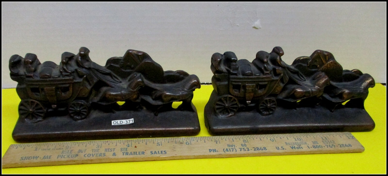 Antque Very Heavy Vintage Bronze JUDD Stage Coach Western BOOKENDS Numbered