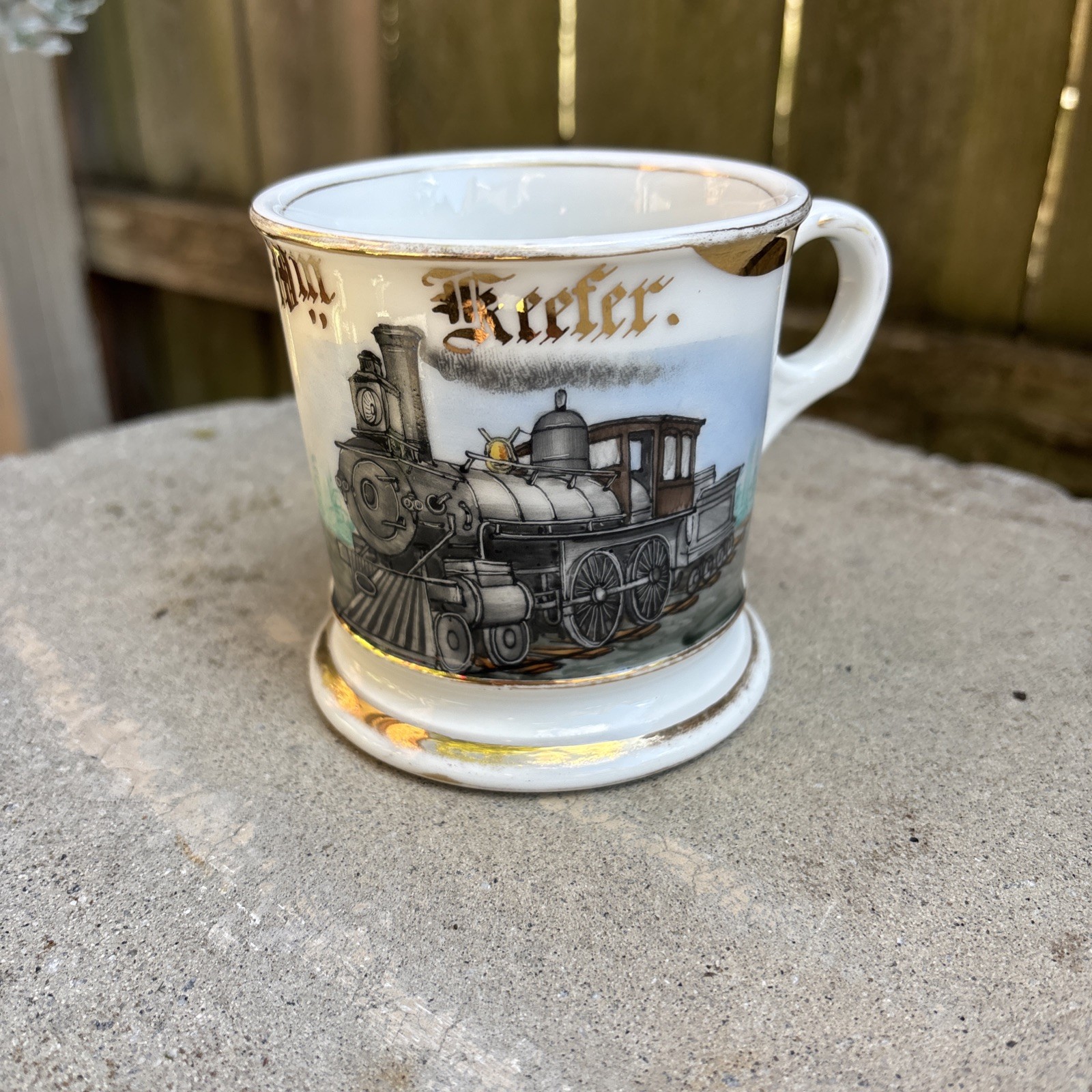 Antique T&V Limoges France Occupational Shaving Mug Railroad Train Locomotive