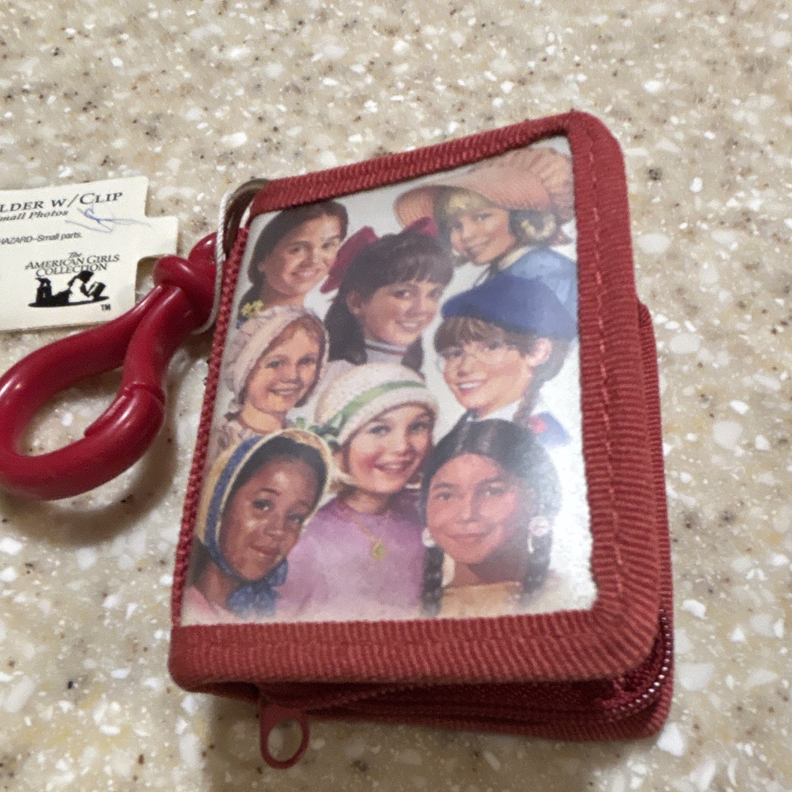 American Girl Collection Red Zip Pouch/Wallet Keychain w/ Clip, Photo Collage