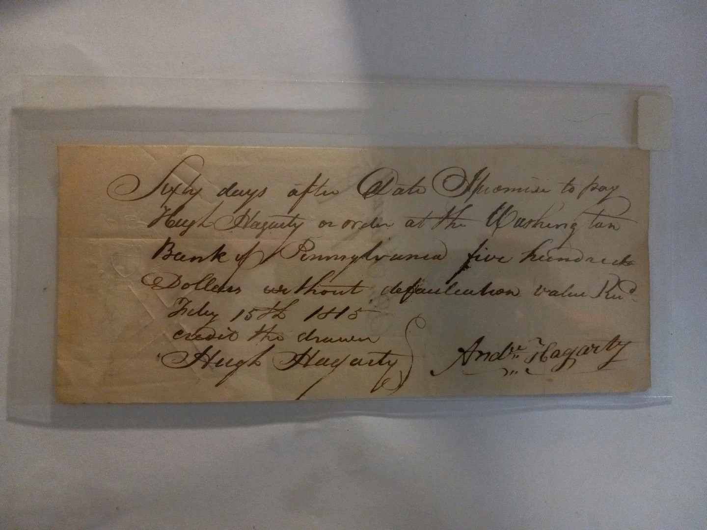 RARE Vintage 1815 $500 Promissory Note Americana Washington Bank Of PENNSYLVANIA RARE Vintage 1815 $500 Promissory Note Americana Washington Bank Of PENNSYLVANIA