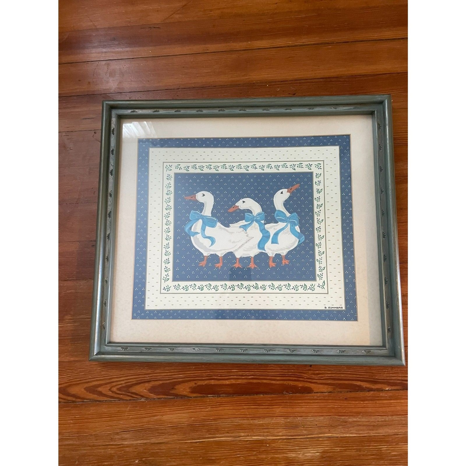 Vintage 1980s Country Geese Matted Framed Art Print by B. Summers Vintage 1980s Country Geese Matted Framed Art Print by B. Summers