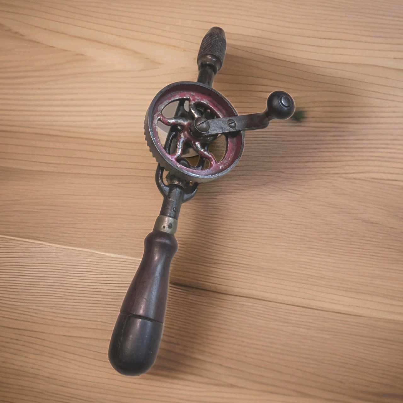 VTG Millers Falls USA No. 5 Egg Beater Hand Manual Drill W/ Dark Wood Handles