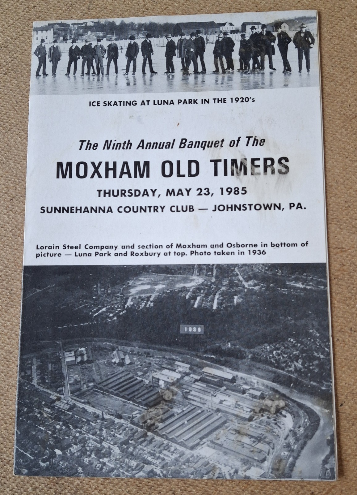 Vintage 1985 MOXHAM OLD TIMERS JOHNSTOWN PA BANQUET PROGRAM Photos Sunnehanna 